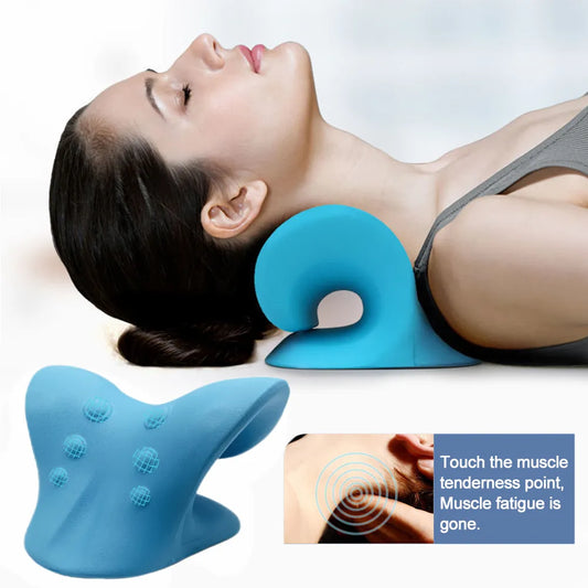 Neck Stretcher for Neck Pain Relief, Neck and Shoulder Relaxer, Cervical Traction Device for TMJ Pain Relief and Cervical Spine Alignment, Chiropractic Pillow(Blue)